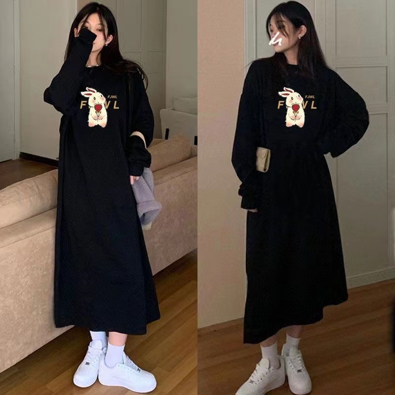 250g# Winter velvet thickened sweatshirt Korean chic simple casual fashion dress