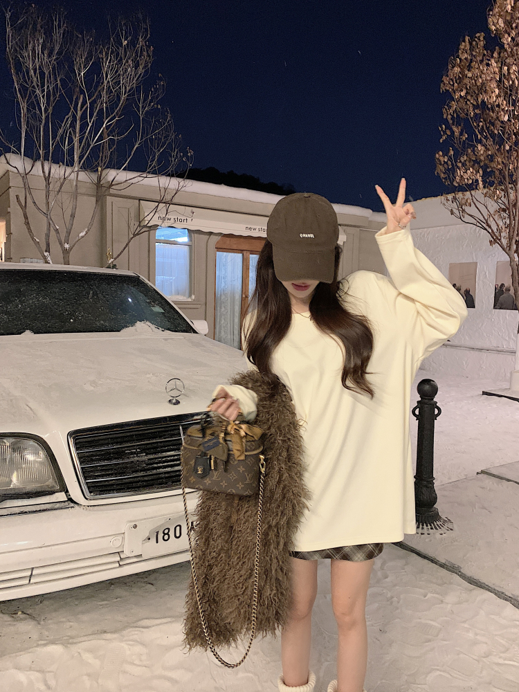 實拍綿綿雲磨毛德絨排扣設計寬鬆慵懶顯瘦長袖t恤打底衫