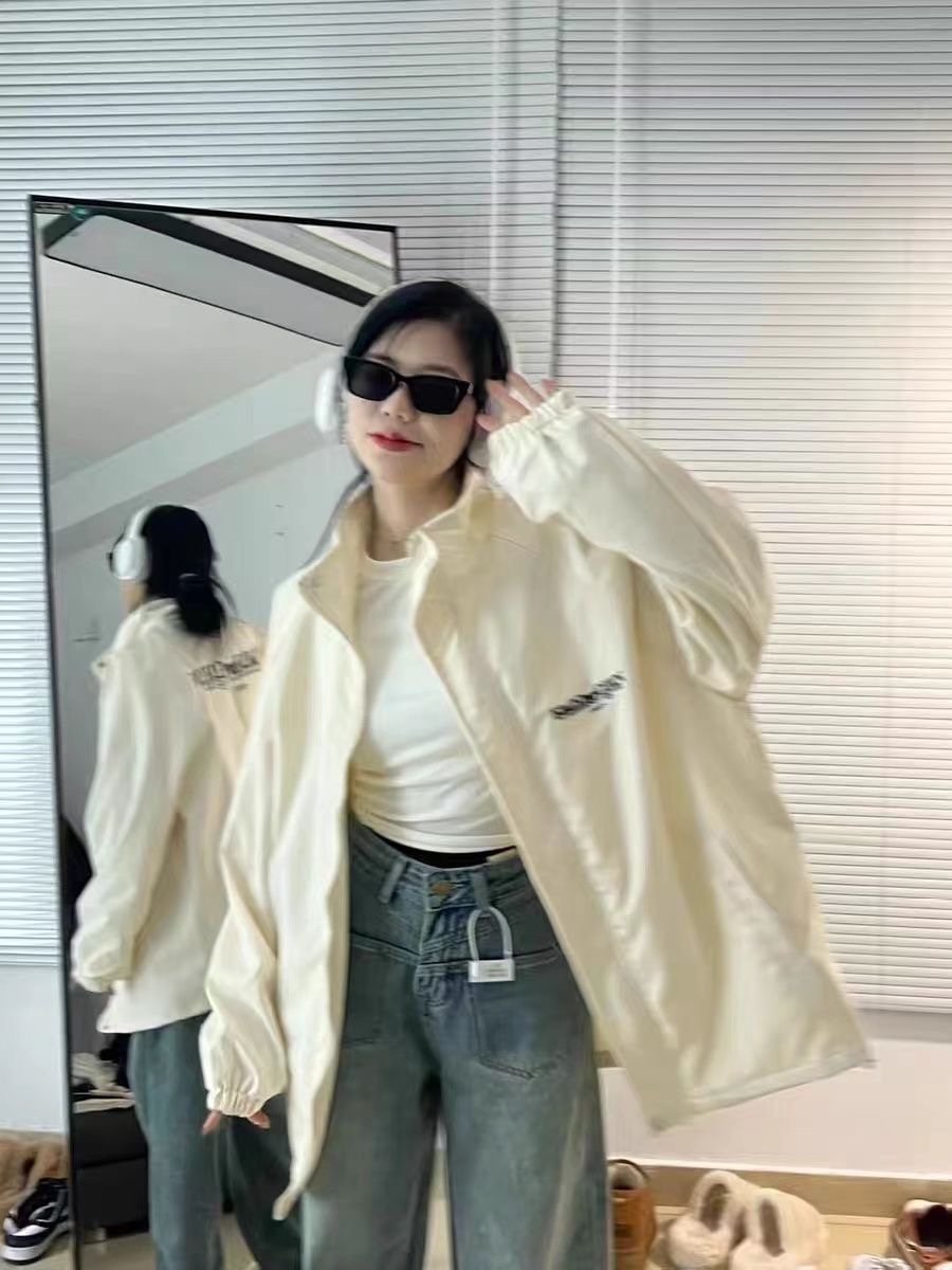 2023 Autumn and Winter Letter Stand Collar Jacket Women's Loose Casual Student Internet Celebrity Couple Jacket Trendy