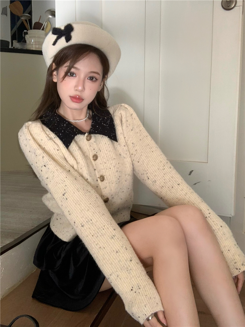 實拍~星空小香風毛衣外套女秋冬新款慵懶娃娃領針織開衫