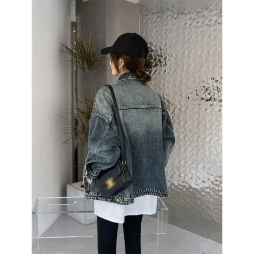 Retro Blue Spring and Autumn Denim Jacket Women's New Casual Korean Style Loose Washed Western Style Versatile Top Trendy