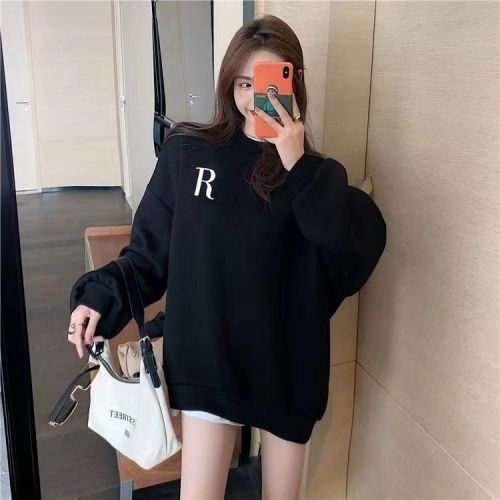 Winter Korean style new long-sleeved sweatshirt for women plus velvet thickened large size loose casual men's and women's clothing
