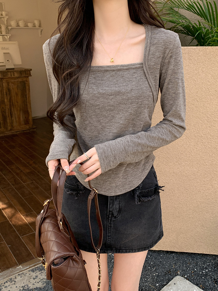 Actual shot of spring and autumn new loose double-sided German velvet round neck solid color thickened long-sleeved bottoming shirt T-shirt for women