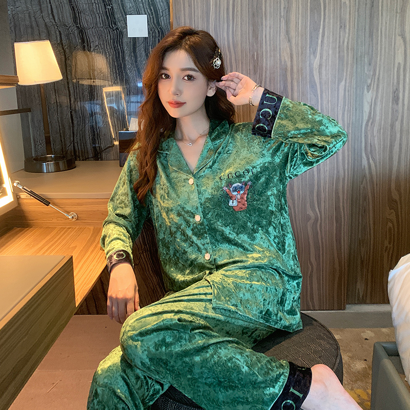 艾尚實拍992023秋冬韓版新款翻領女款鑽石絨家居服套裝