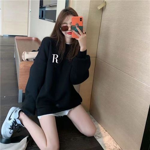 Winter Korean style new long-sleeved sweatshirt for women plus velvet thickened large size loose casual men's and women's clothing