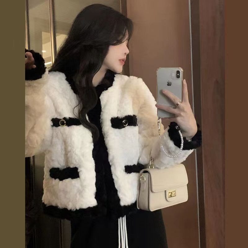 Xiaoxiangfeng Lamb Plush Jacket Women's Autumn and Winter 2023 New Korean Style French Style Loose Slim Cardigan Top