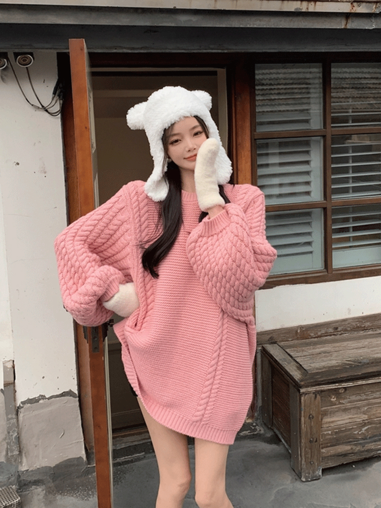 溫柔風軟糯開衫高級感編織復古畫報感粗針絞花毛衣小個子慵懶寬鬆