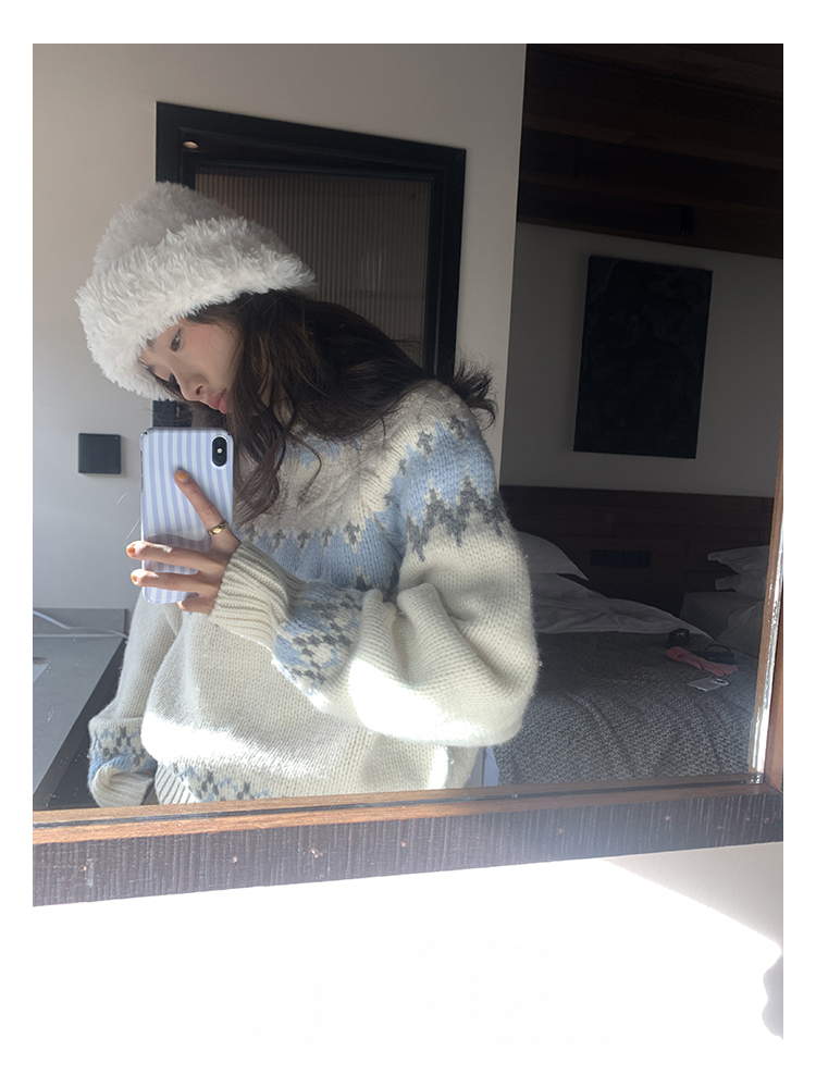 芥末自製 北歐畫家 羊毛撞色毛衣女秋冬新款慵懶風設計感上衣