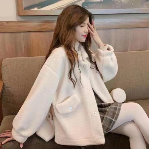 Imitation sherpa jacket for women  autumn and winter new style gentle and fragrant plush fashionable versatile cardigan cotton coat