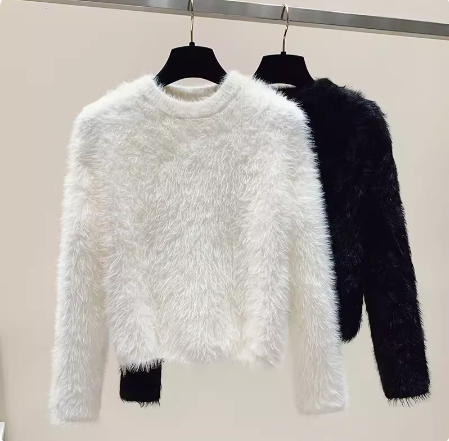 High-quality new Korean style imitation mink sweater for women, short, versatile, age-reducing furry top, fashionable