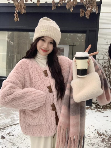 Korean soft fur coat for women winter  new thickened high-end design loose long-sleeved cotton coat