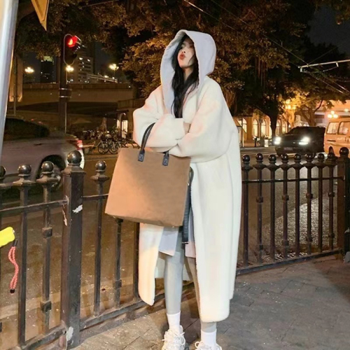 Three-color Korean chic autumn and winter new long coat sherpa versatile loose fashion coat ins trend