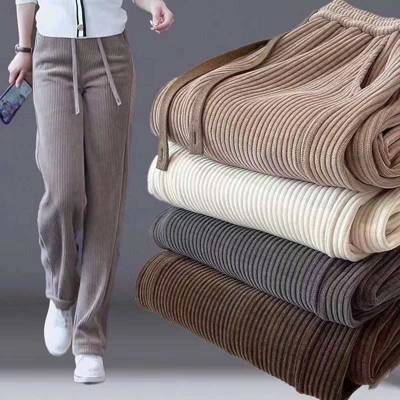 Velvet thickened wide-leg pants for women autumn and winter 2023 new high-waisted straight-tube corduroy casual pants