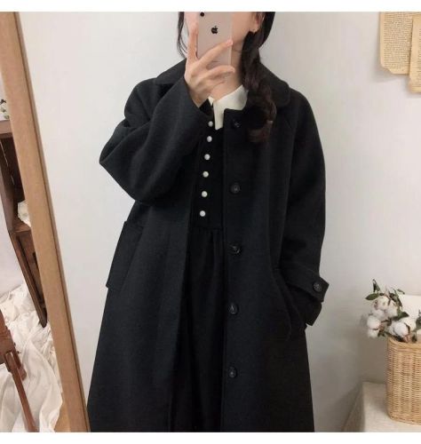 Autumn and winter new style Korean style thickened coat Hepburn style 400g thickened stretch woolen coat for women for small people