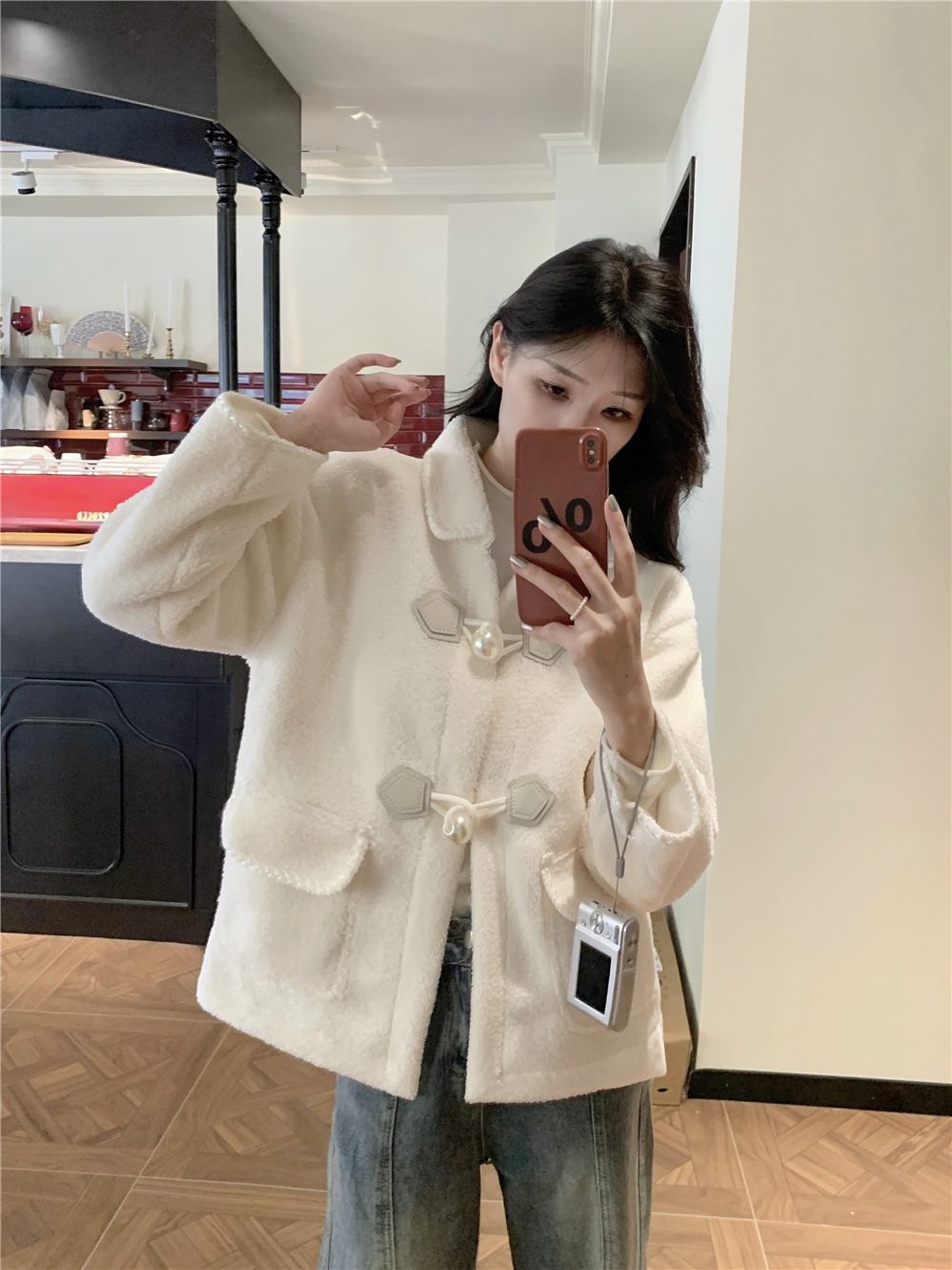 實拍 小香風羊羔毛毛外套女秋冬甜美加厚短款軟糯毛絨保暖上衣