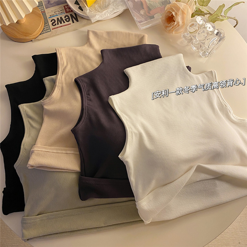 Real shot of winter heated brushed all-in-one vest base elastic high collar slim fit bra-free