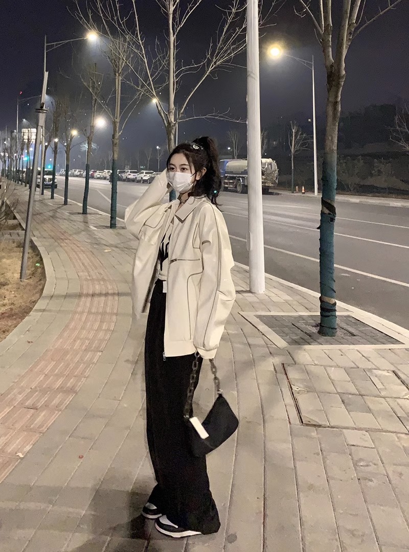 Xiaoxiangfeng leather jacket women's spring and autumn new style loose design niche jacket top