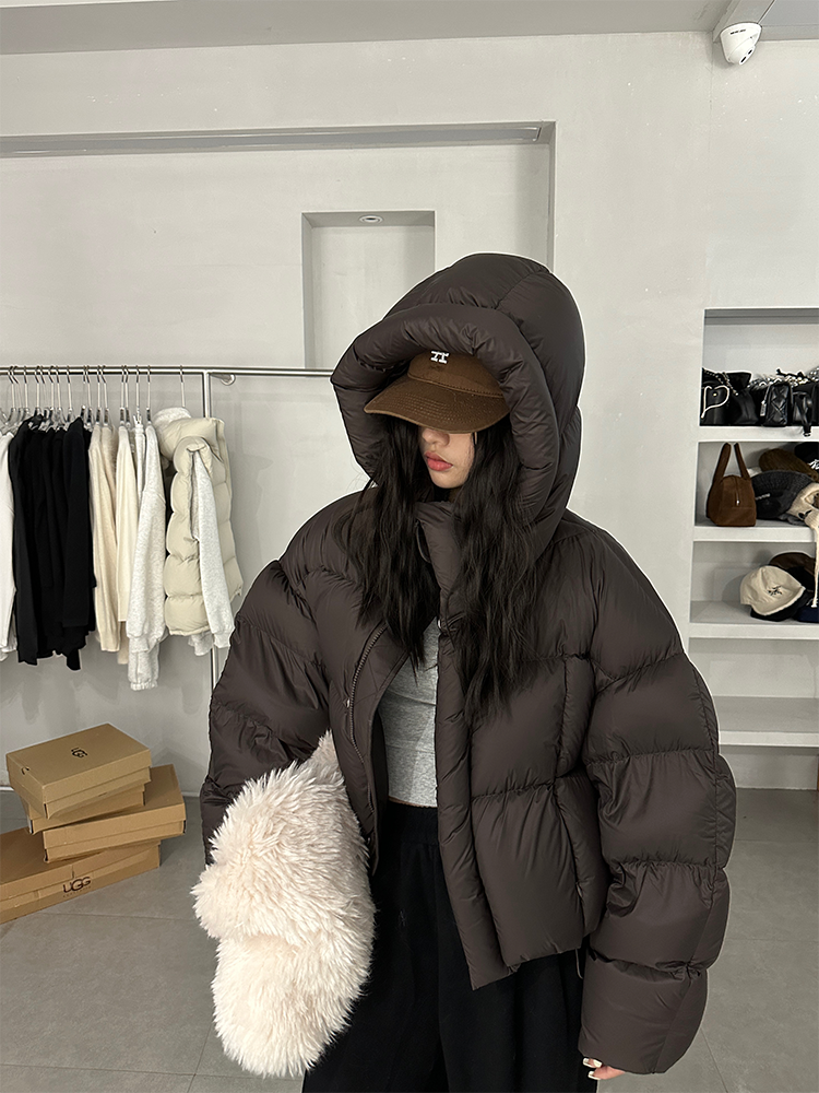 2023 new hello home foggy ultra-light hooded thickened small Maillard puff down jacket for women short