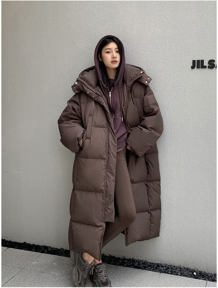 2023 Winter Fashion New Maillard Mid-Length Over-the-Knee Cotton Jacket Women's Hooded Loose Cold Warm Jacket Trendy