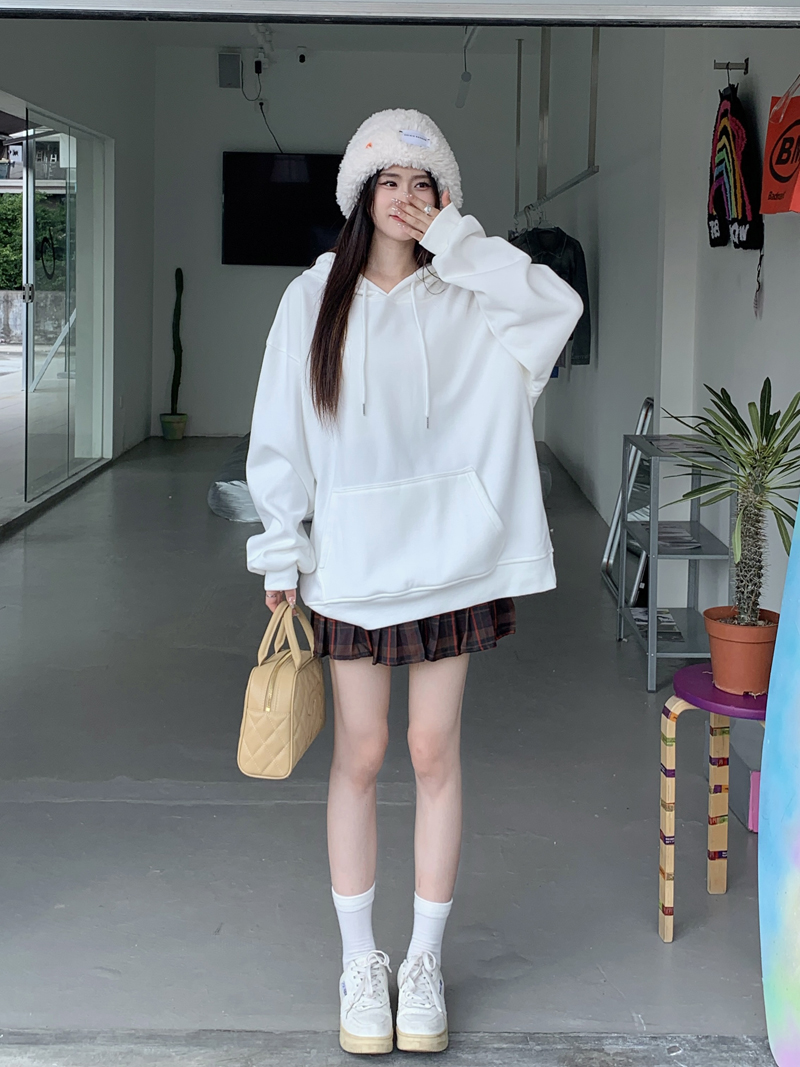 實拍秋冬韓系百搭慵懶風寬鬆顯瘦連帽常規加絨衛衣
