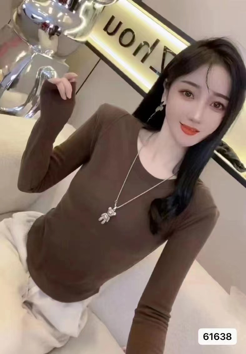 2023秋冬新款韓版簡約圓領純色下擺弧形百搭長袖上衣女