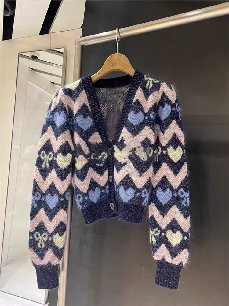 買手店高級感小香風撞色V領毛衣外套女2023早秋新款寬鬆薄款上衣