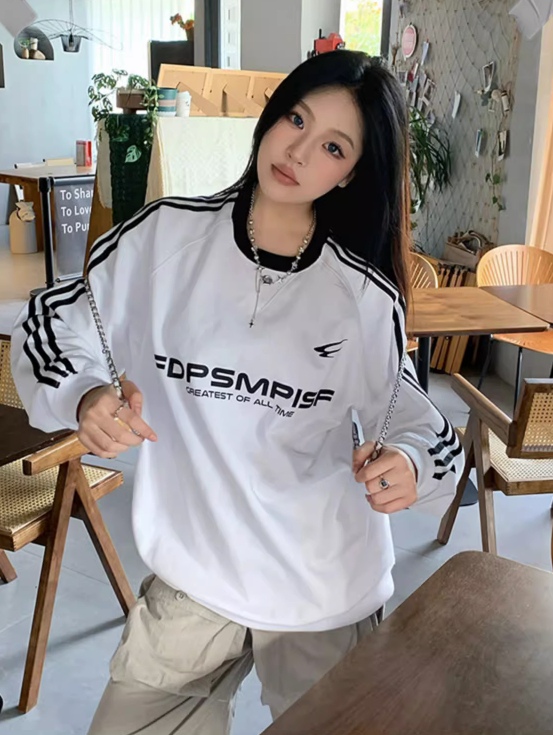 後包領不起球配棉螺口 仿棉華棉複合310剋薄款衛衣女圓領印花上衣