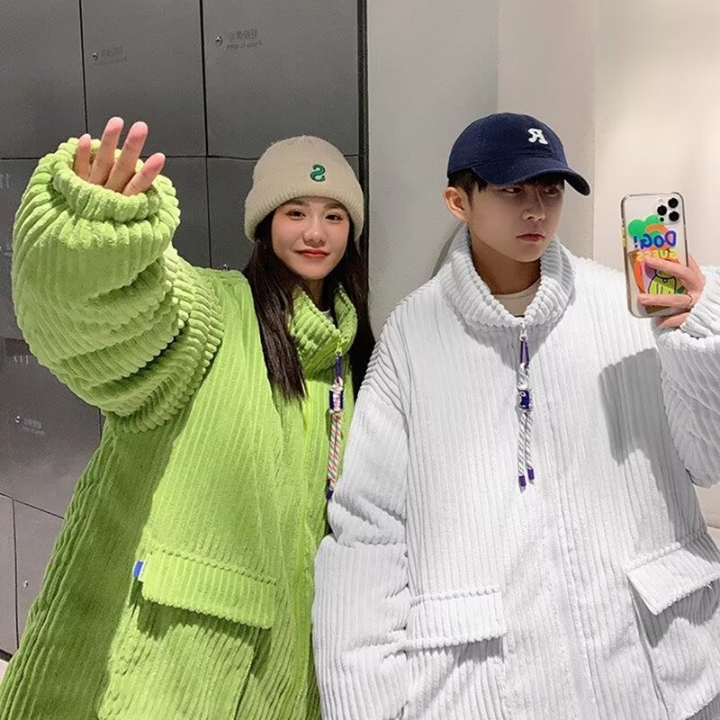 Women's cotton-padded jacket winter oversize American retro couple student bf cotton-padded jacket boyfriend style corduroy jacket