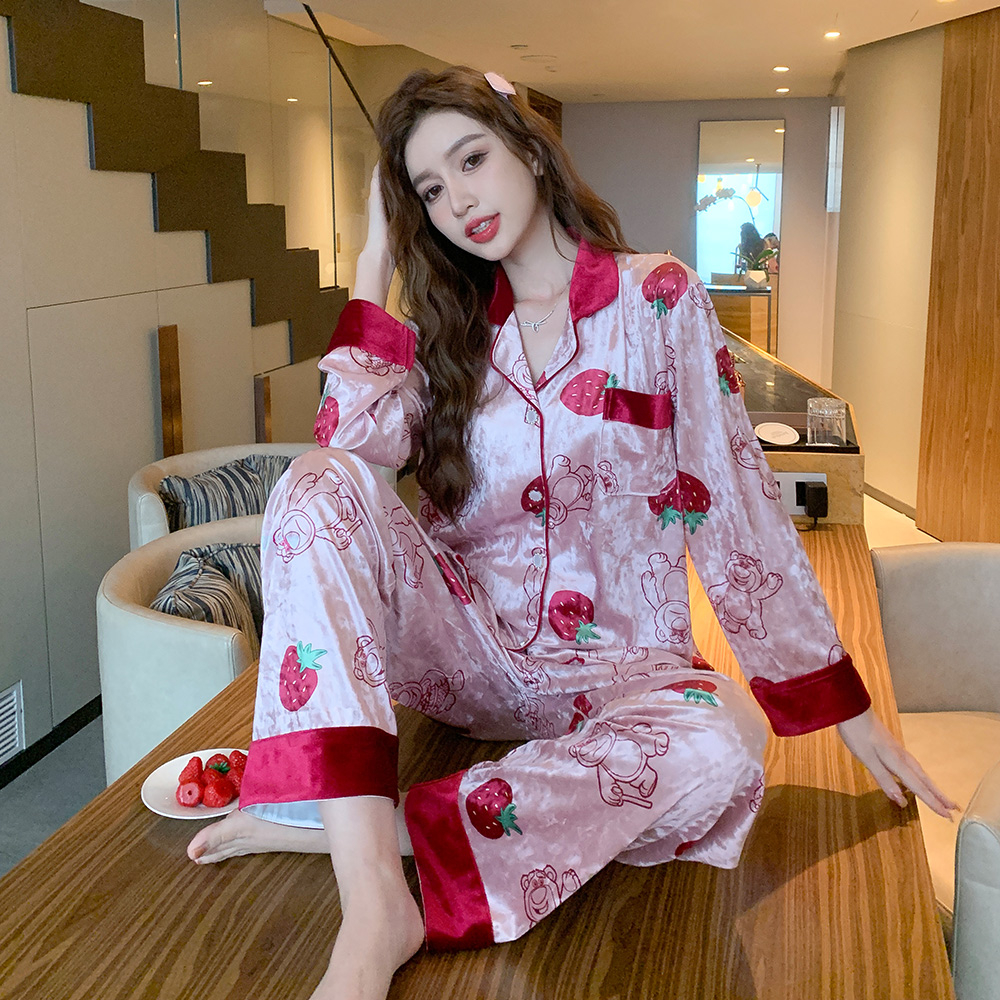 艾尚實拍992023秋冬韓版新款翻領女款鑽石絨家居服套裝
