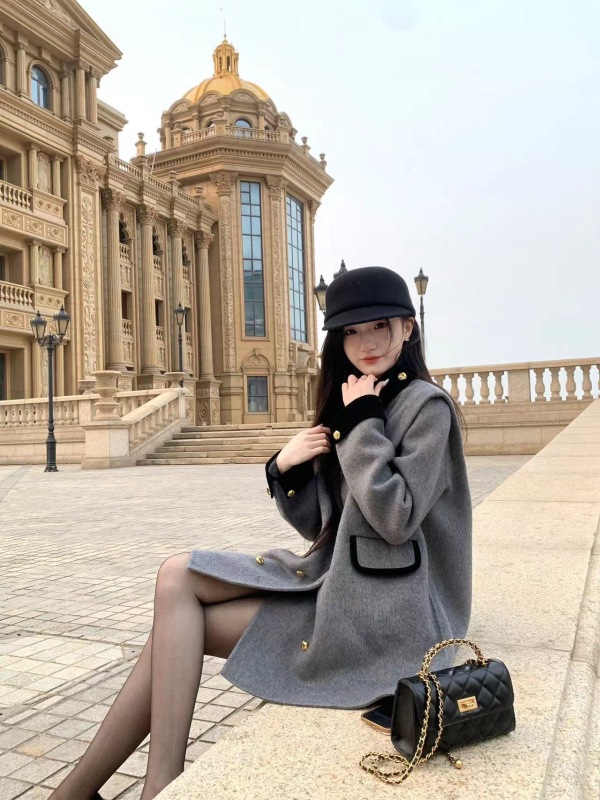 British poetry double-breasted knight woolen woolen handmade double-sided coat