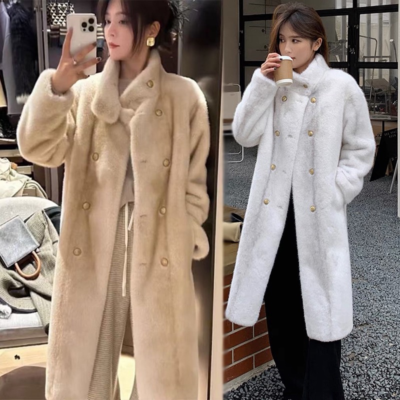 2023 winter socialite cross mink velvet eco-friendly fur coat for women high-end long fur one-piece mink coat thick