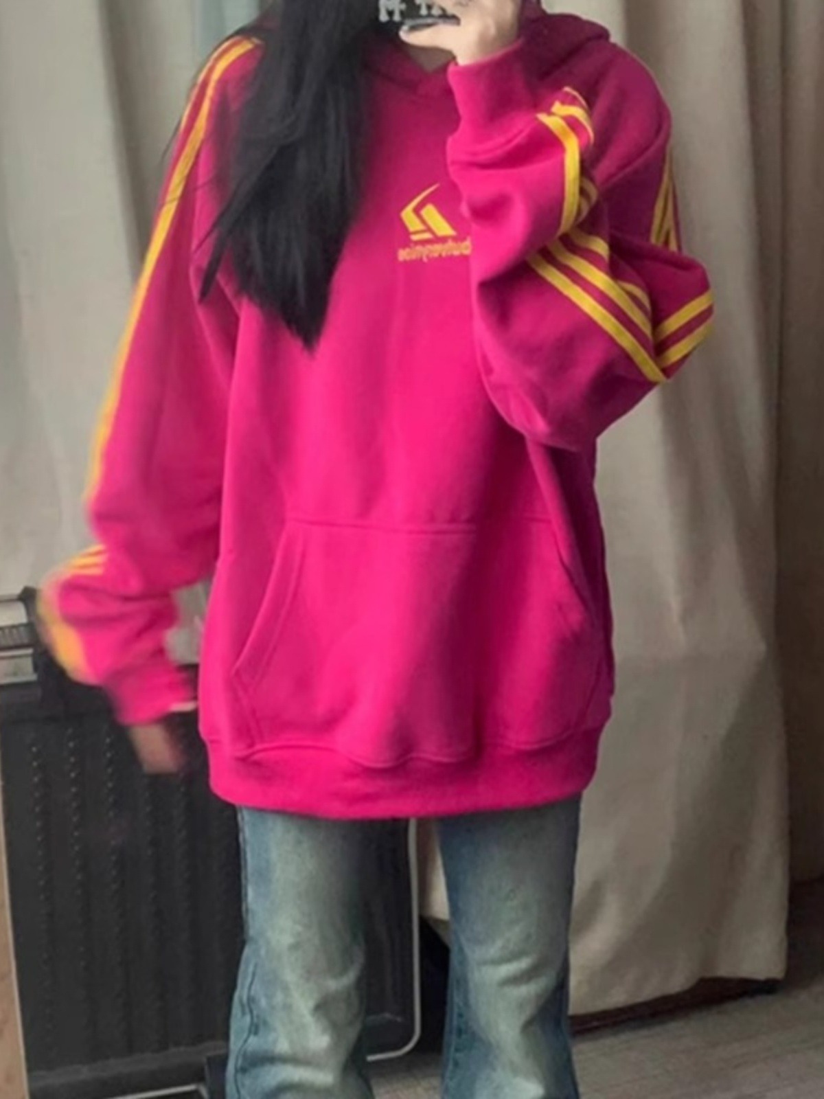 純棉 加銀狐絨 美式原宿風印花小眾寬鬆百搭連帽衛衣