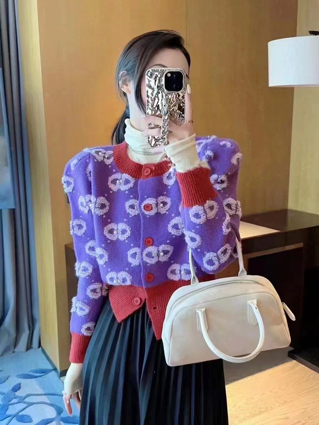 歐貨重工設計感單排扣毛衣外套女2023秋冬季新款寬鬆百搭針織衫潮
