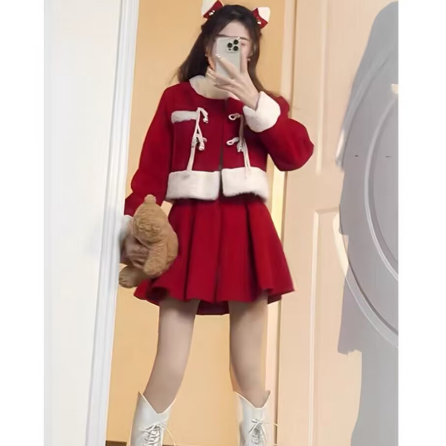 Christmas wear atmosphere small fragrance suit 2023 new high-end small dress two-piece set for women autumn and winter