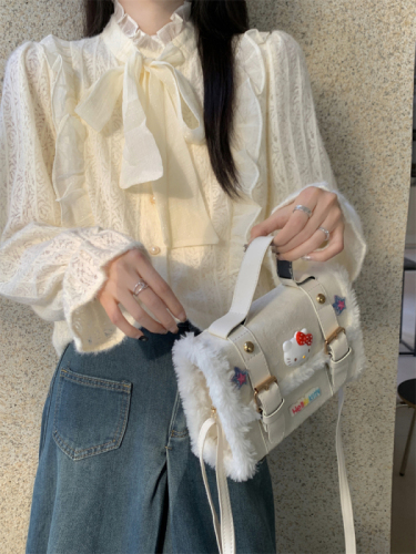 Photographed Autumn New Korean Style Stand Collar Bow Tie Laced Long Sleeve Women's Inner Wear Padded Top