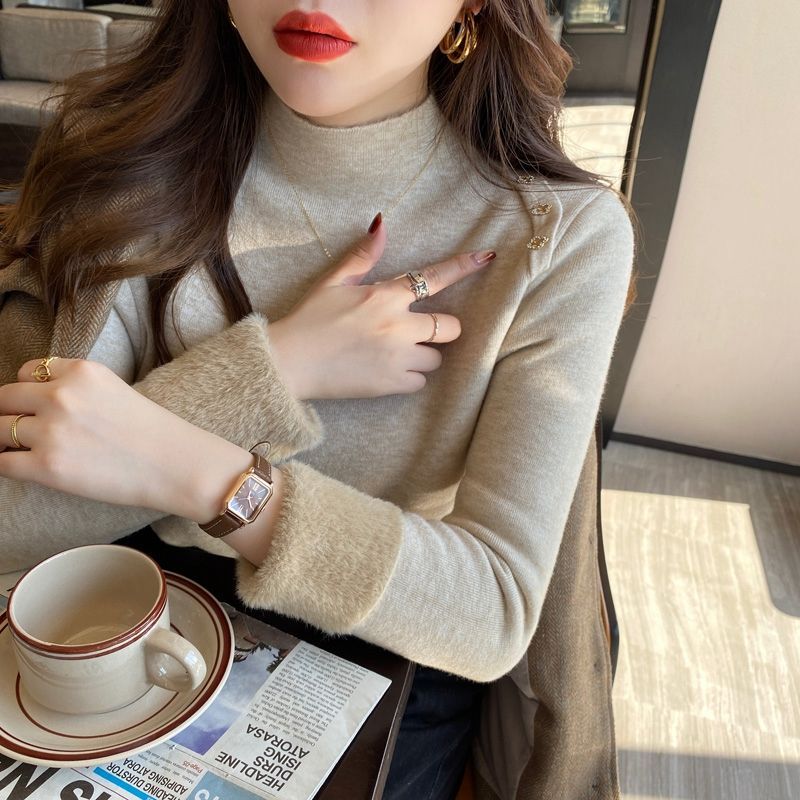 新款洋氣內搭設計感小眾加厚一體絨毛衣打底衫女秋冬