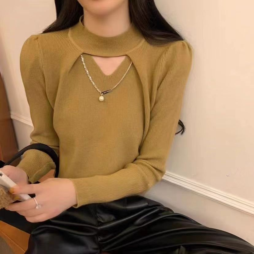 設計感小眾別致鏤空溫柔風打底衫內搭秋冬季高級感針織毛衣女