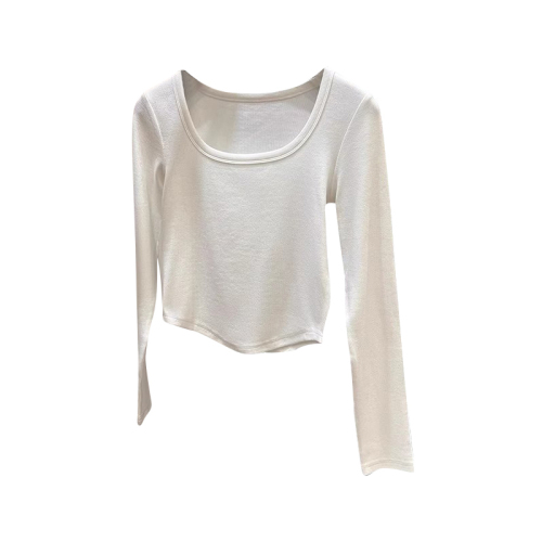 Official Design High-Neck Apricot Base Shirt Top for Women, Autumn Innerwear with Curved Hem T-Shirt