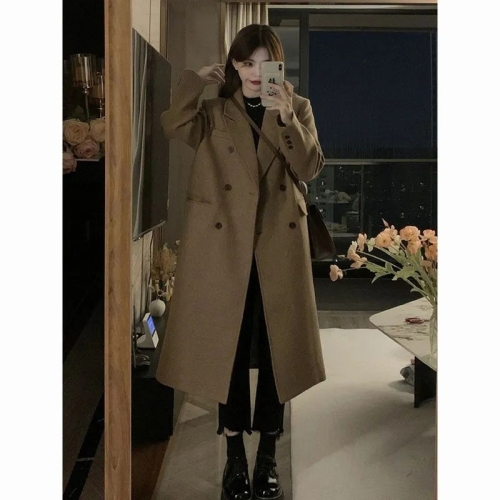 High-end suit-style woolen coat for women autumn and winter 2023 new winter mid-length woolen coat thickened winter