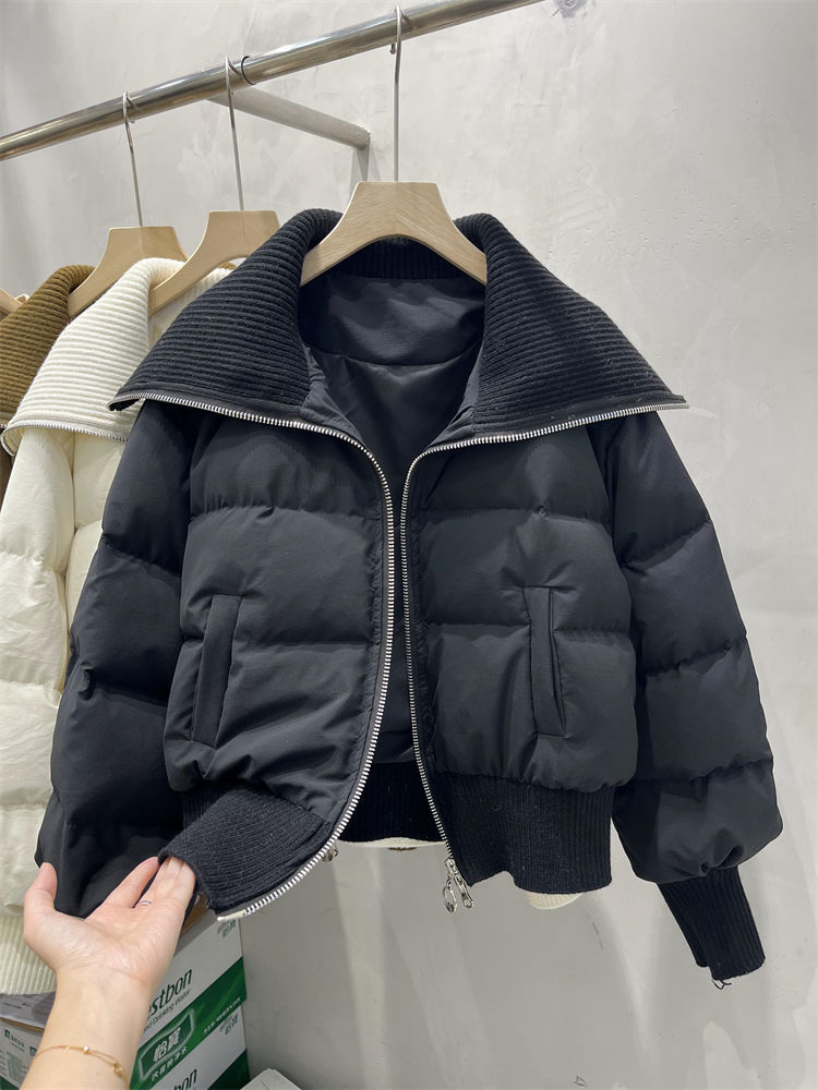 Short women's 2023 winter new Korean style fashionable design warm navy collar black petite jacket