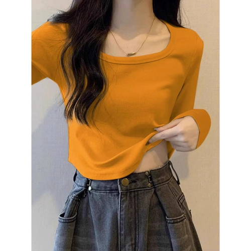 Official Design High-Neck Apricot Base Shirt Top for Women, Autumn Innerwear with Curved Hem T-Shirt