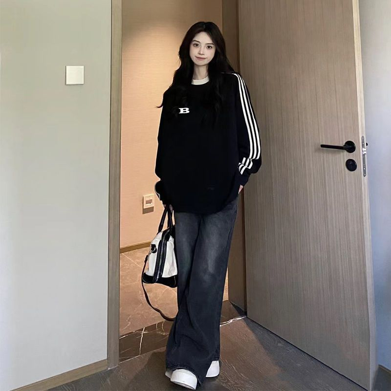 美式復古三條槓衛衣女秋季情侶寬鬆運動休閒潮牌長袖T