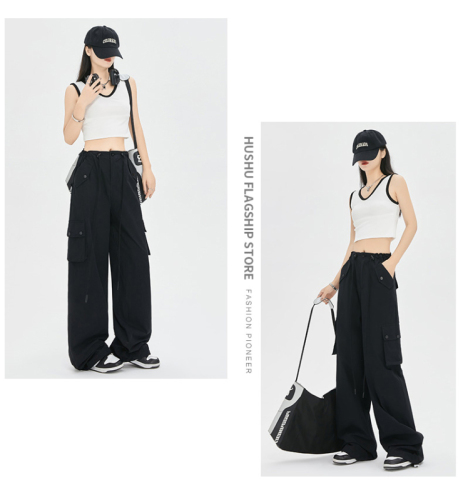 Extra thick washed American overalls for women in spring and autumn, high-waisted, straight, loose, lazy, drapey, wide-leg casual sweatpants