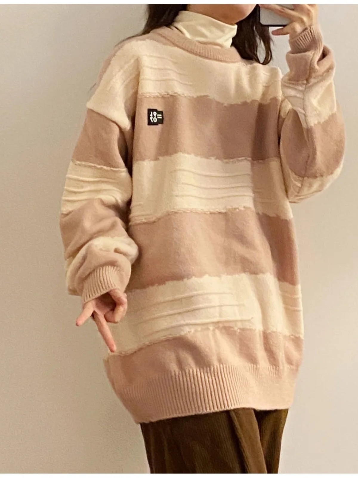 三根綿羊絨 衣長70胸圍60 品質版 2023秋冬新款撞色條紋上衣