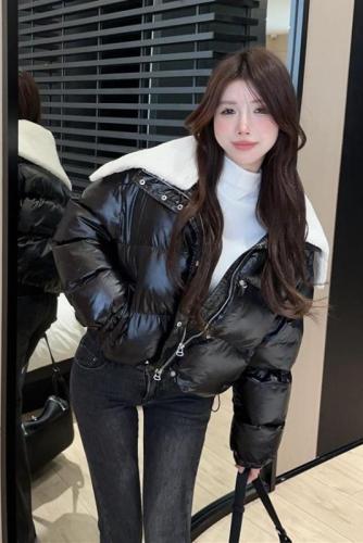 Actual shot ~ Winter detachable knitted shawl collar bread puffy hand stuffed down short Korean style down jacket