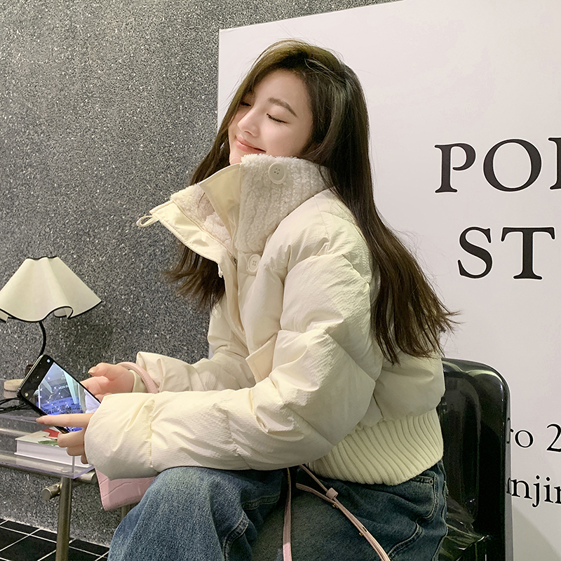Actual shot of 2023 new winter cotton coat design, sheep cake wool lapel short women's bread coat, cotton coat trendy jacket