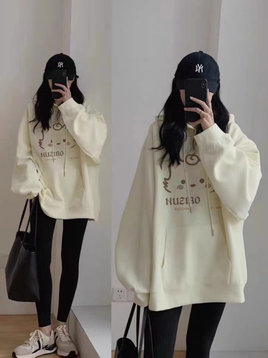 Thin Chinese cotton milk silk plus velvet Chinese cotton silver fox velvet printed sweatshirt women's hooded simple high-end top