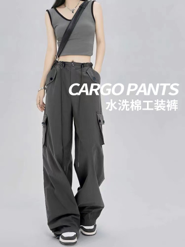 Extra thick washed American overalls for women in spring and autumn, high-waisted, straight, loose, lazy, drapey, wide-leg casual sweatpants