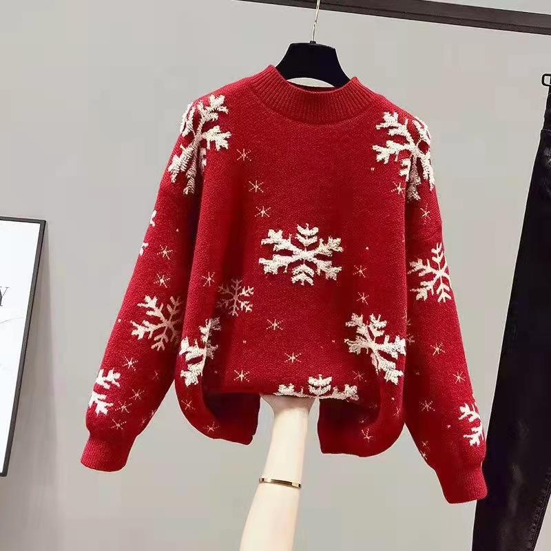 寬鬆套頭外穿毛衣女秋冬新款上衣女打底衫新年聖誕時尚洋氣潮ins