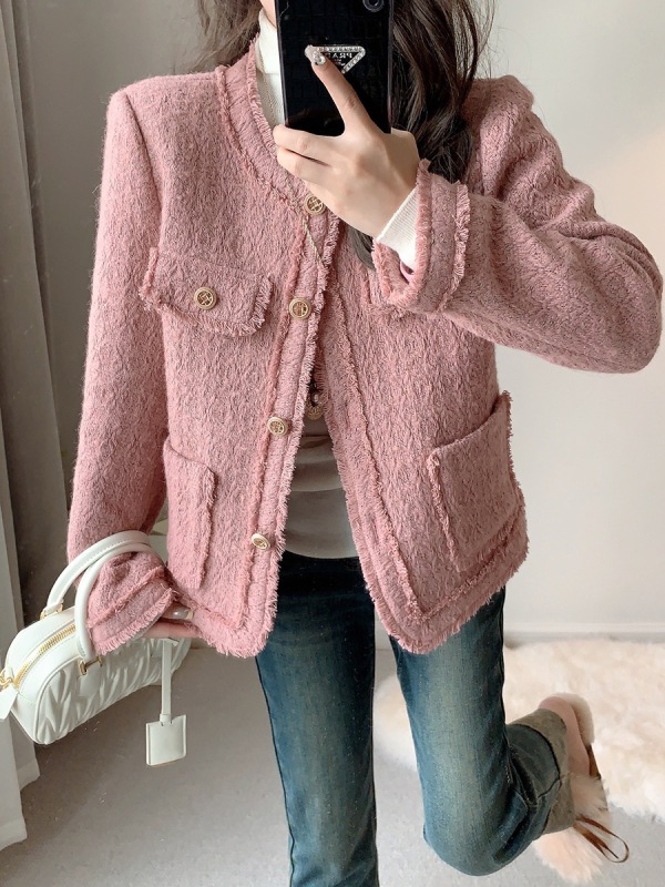 CHICROOM fog pink small fragrant style jacket for women in autumn and winter, socialite high-end, versatile short style for little people